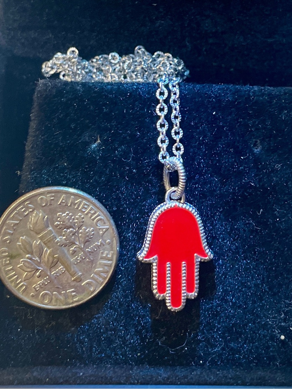 NWB Judith Ripka Red Enamel Hamsa Hand Rhodium Over Sterling Silver Necklace